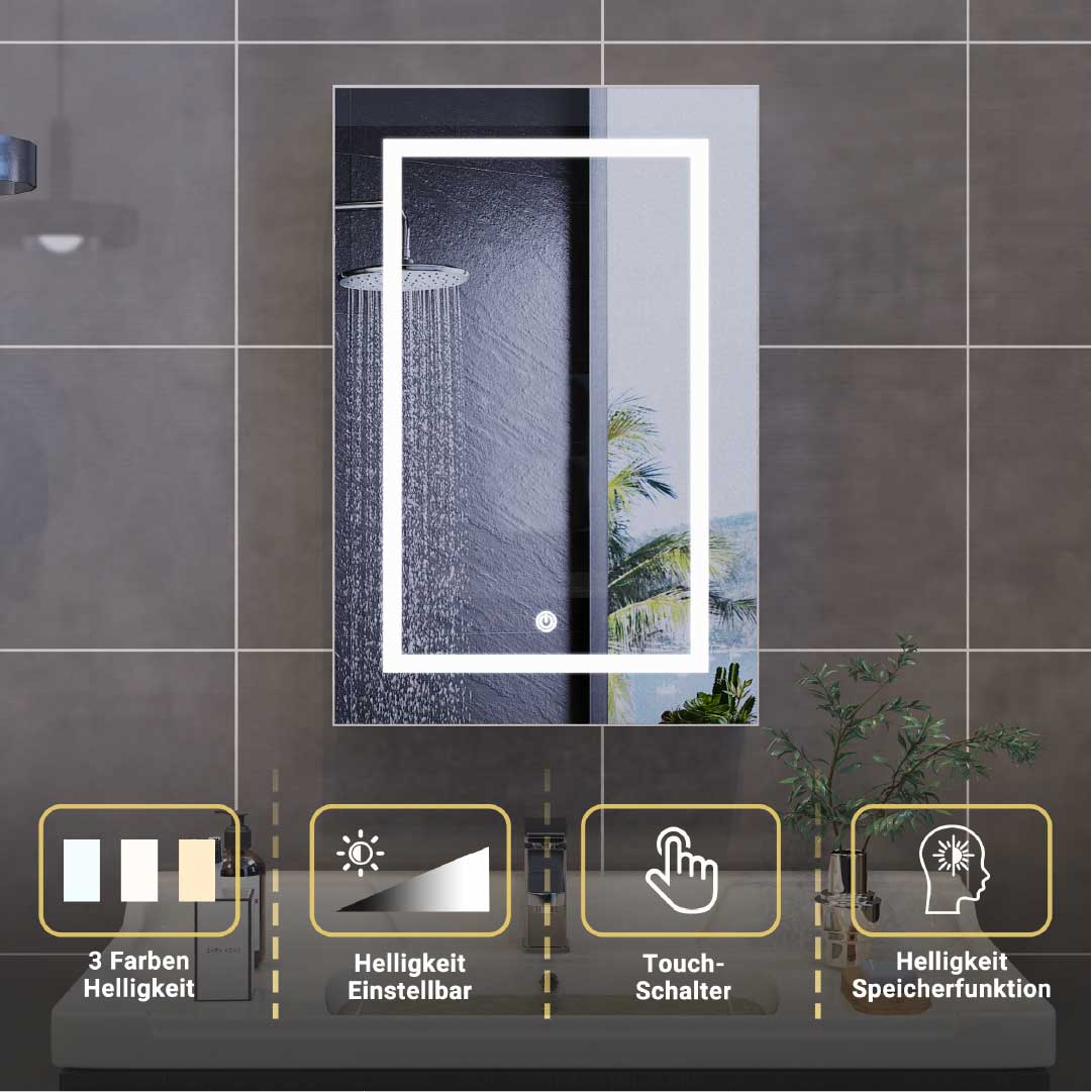 Yekenaro LED Spiegelschrank 70x50 cm mit Touch & Stauraum