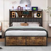 Yelenaro LED-Bett mit Stauraum und USB-Anschluss im modernen Schlafzimmer, Metall-Holz-Design