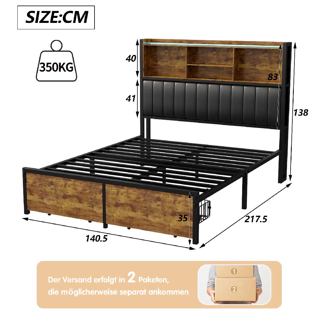 LED-Bett mit Stauraum 140x200 cm – Maße und Aufbau im Überblick