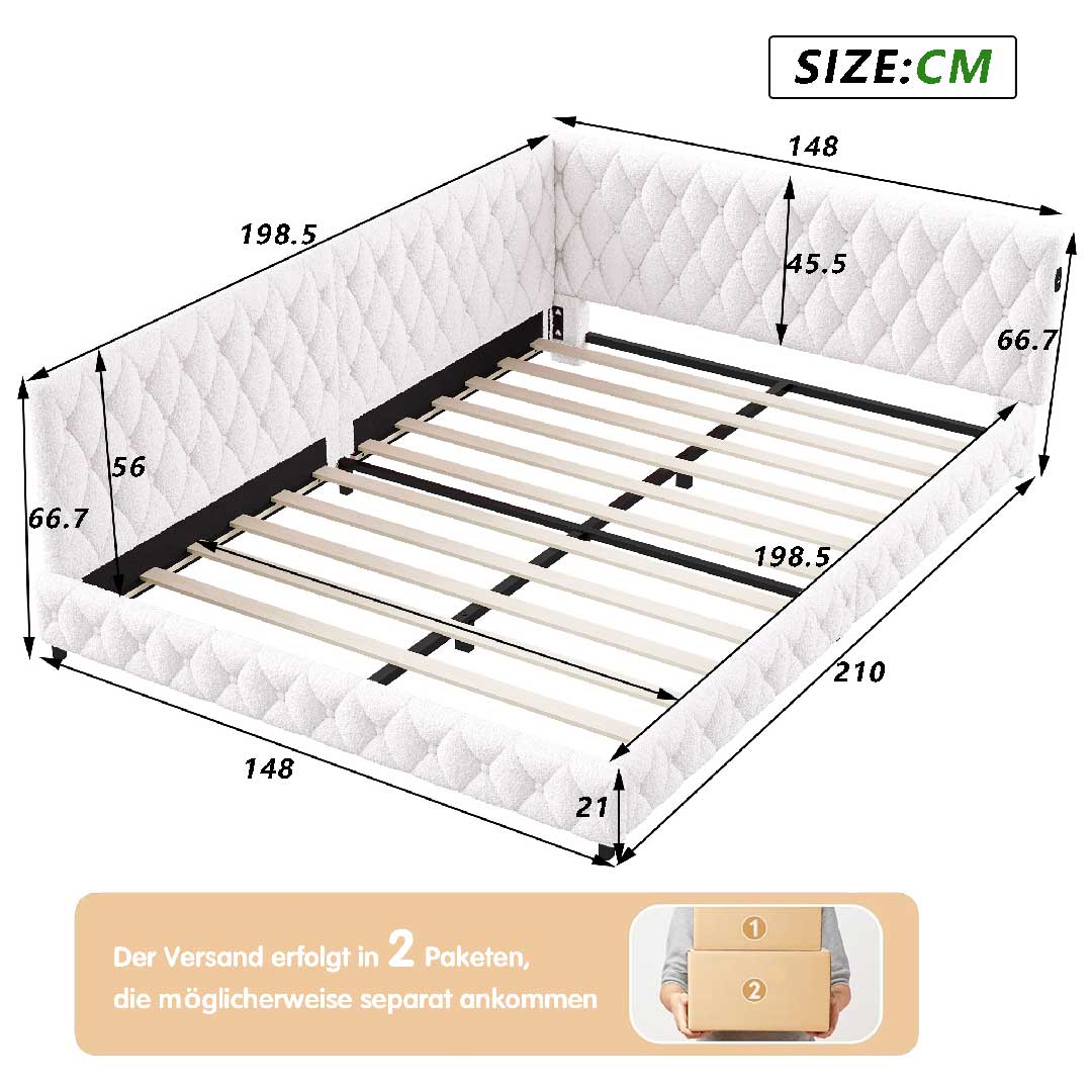 Yelenaro Sofa Bett 140×200 cm – Tagesbett mit LED-Beleuchtung & USB-Anschluss, Polsterbett aus Lammwolle, Schlafsofa mit Lattenrost