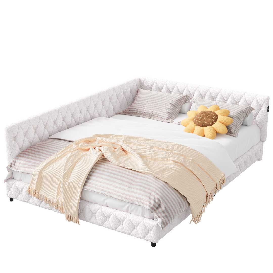 Yelenaro Sofa Bett 140×200 cm – Tagesbett mit LED-Beleuchtung & USB-Anschluss, Polsterbett aus Lammwolle, Schlafsofa mit Lattenrost