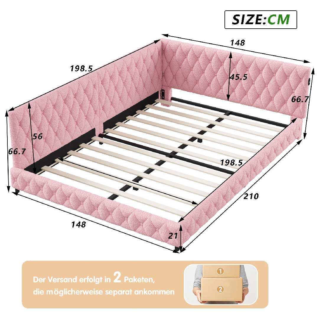 Yelenaro Sofa Bett 140×200 cm – Tagesbett mit LED-Beleuchtung & USB-Anschluss, Polsterbett aus Lammwolle, Schlafsofa mit Lattenrost