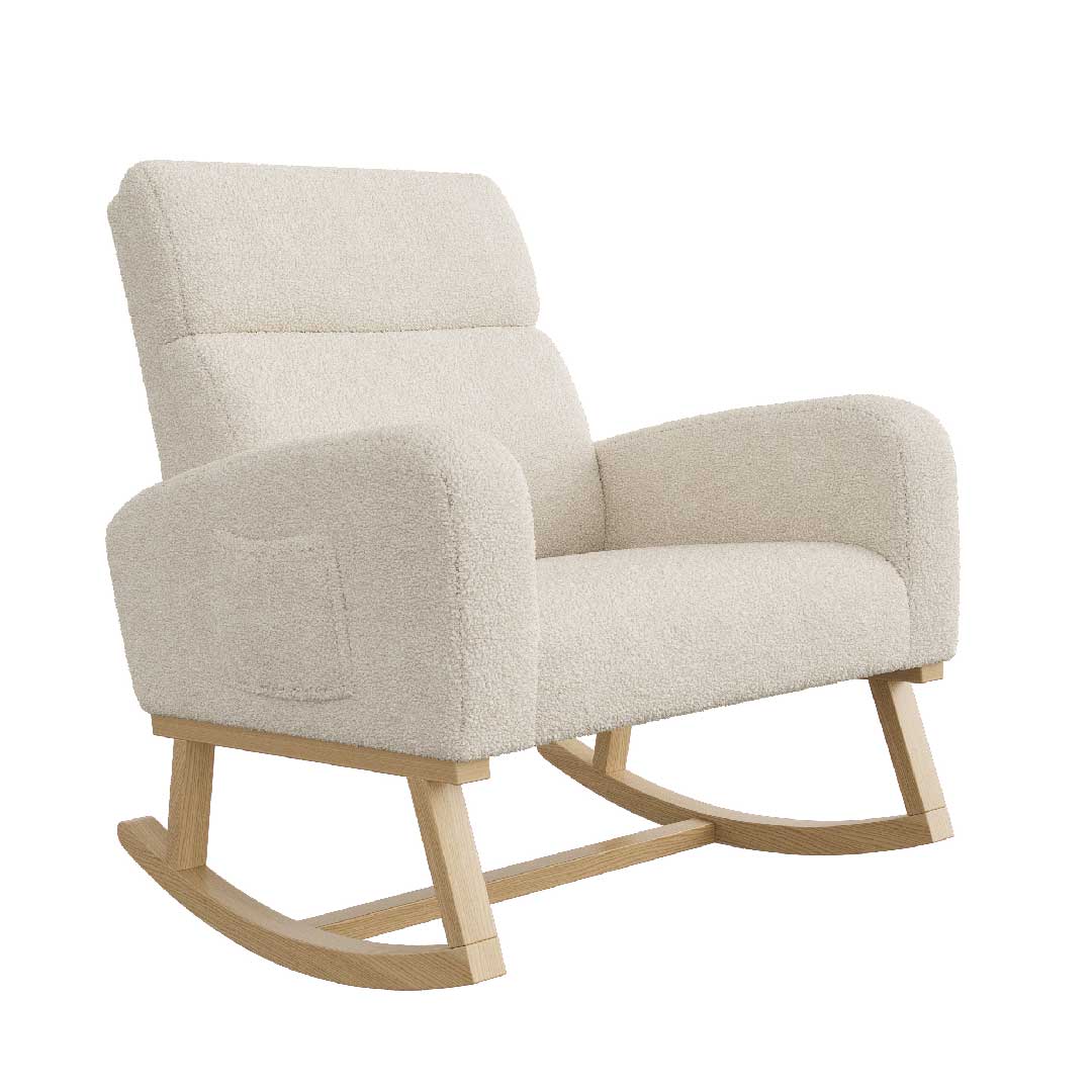 Yelenaro Schaukelstuhlsofa Dunkelgrau – Teddy Relaxsessel mit Holzsockel & Seitentaschen