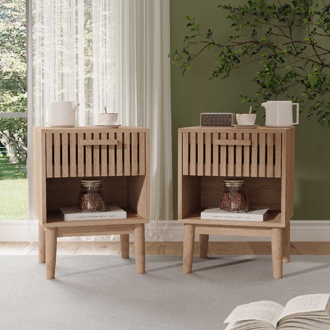 Yelenaro Nachttisch aus Naturholz mit Schublade