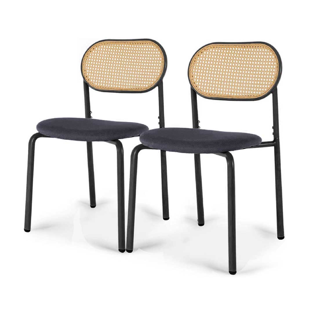 2er Set Rattan Esszimmerstühle – Polsterstühle mit Metallrahmen & ergonomischer Rückenlehne