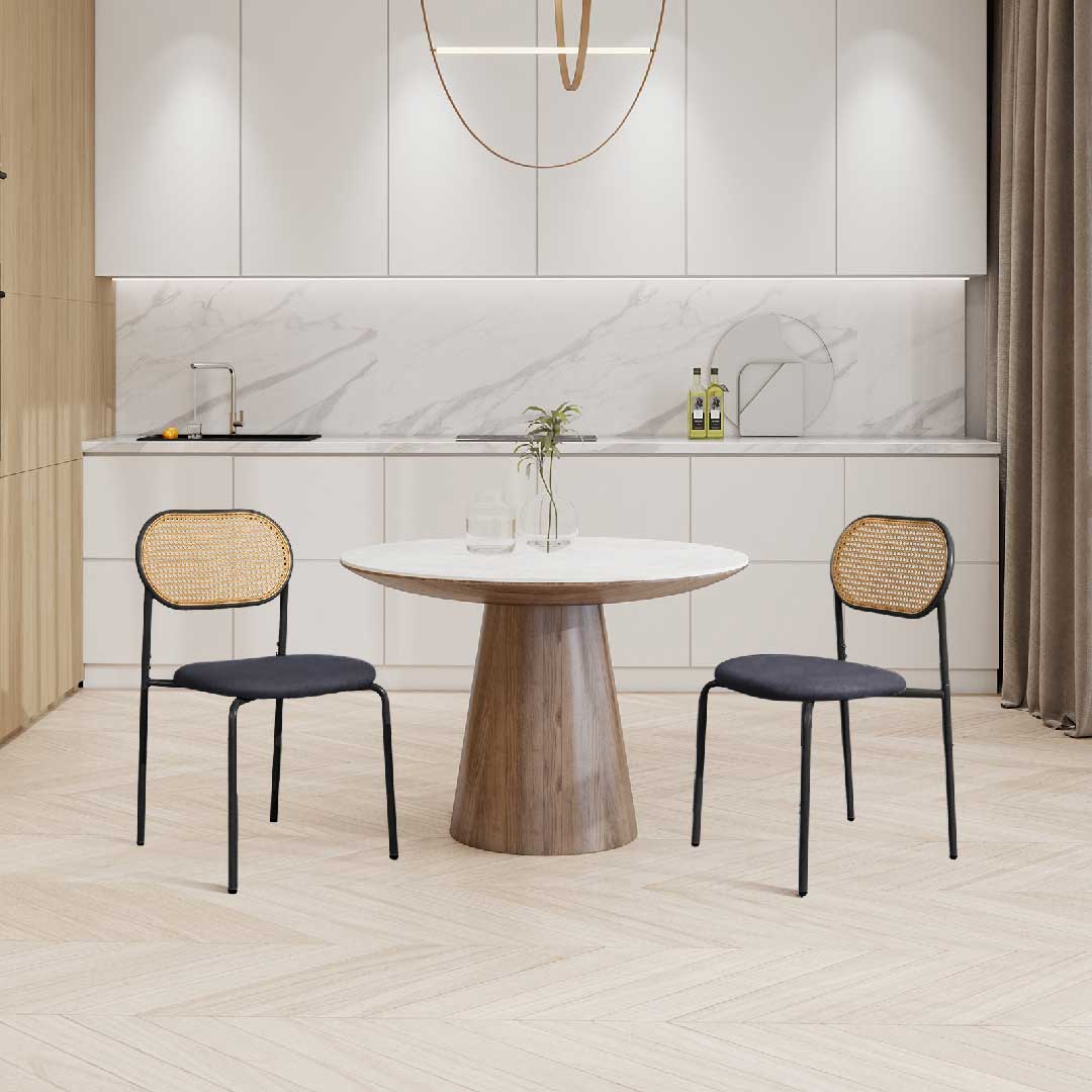 2er Set Rattan Esszimmerstühle – Polsterstühle mit Metallrahmen & ergonomischer Rückenlehne