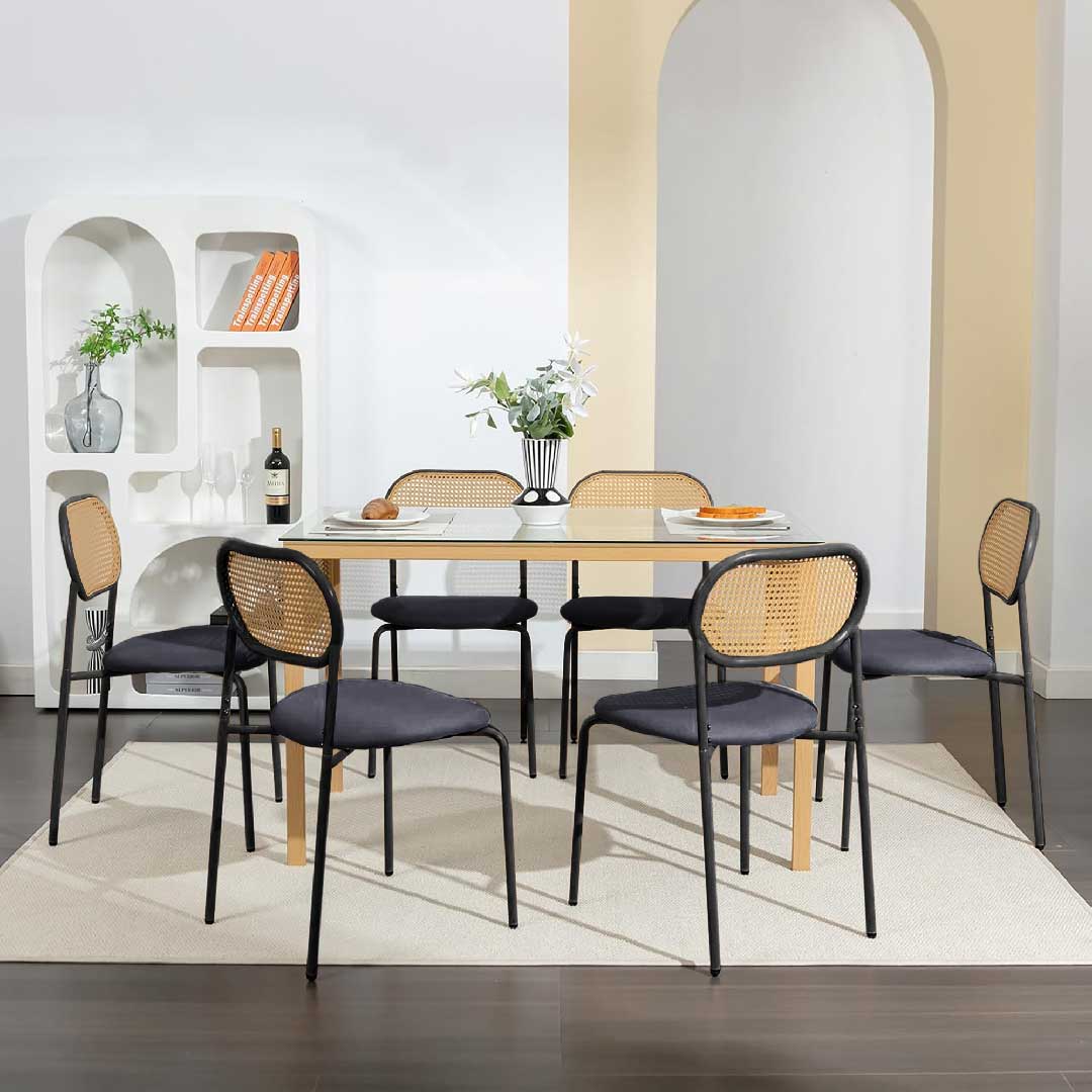 2er Set Rattan Esszimmerstühle – Polsterstühle mit Metallrahmen & ergonomischer Rückenlehne