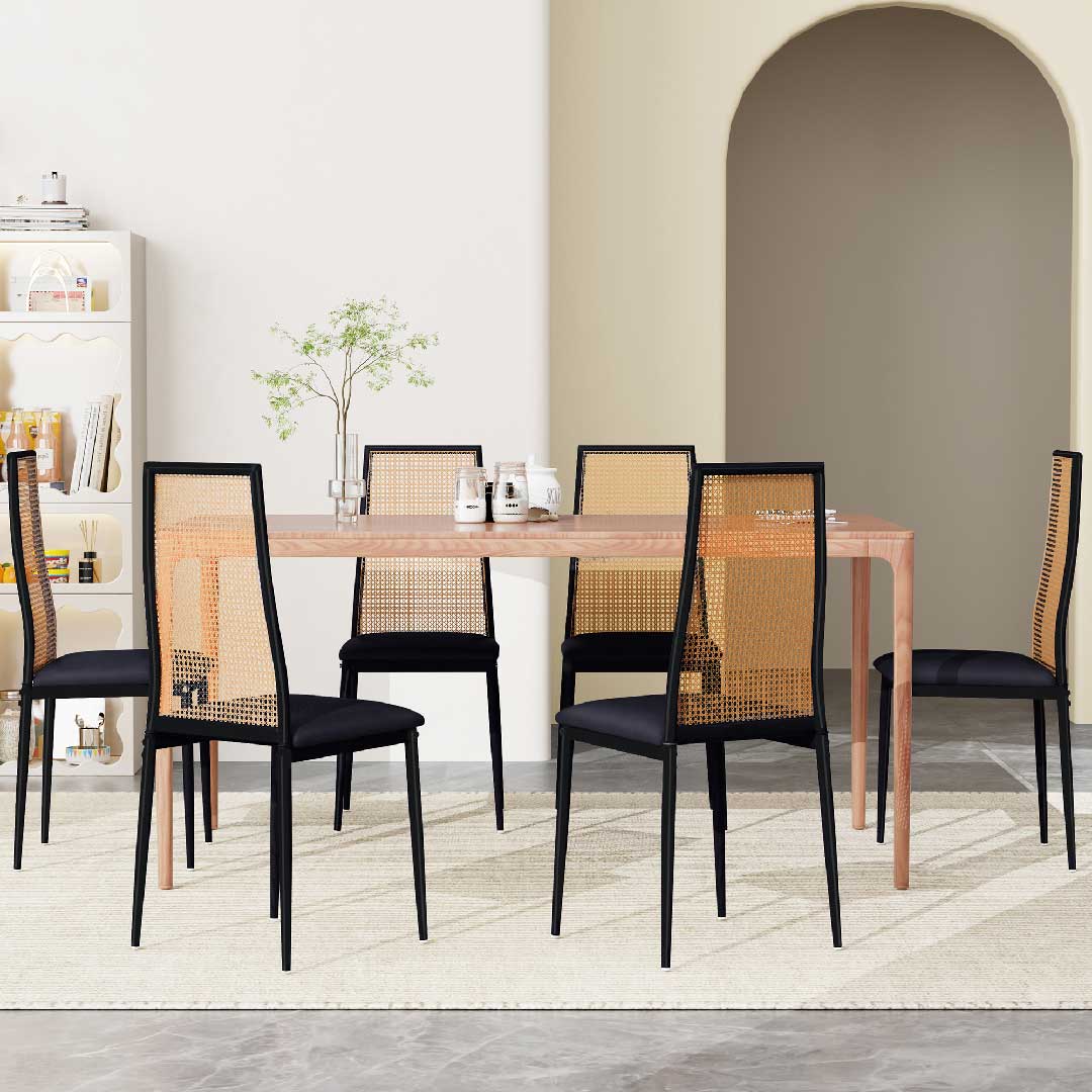 Yelenaro Rattan Esszimmerstühle 2er Set – gepolstert, Schwarz