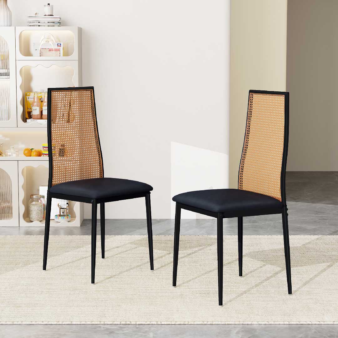 Yelenaro Rattan Esszimmerstühle 2er Set – gepolstert, Schwarz