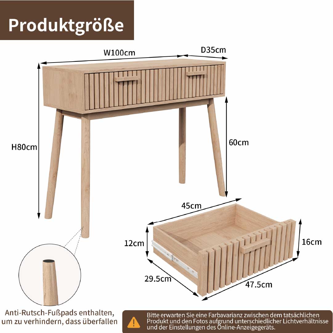 Yelenaro Konsolentisch 100cm mit 2 Schubladen – Holzoptik Flurtisch