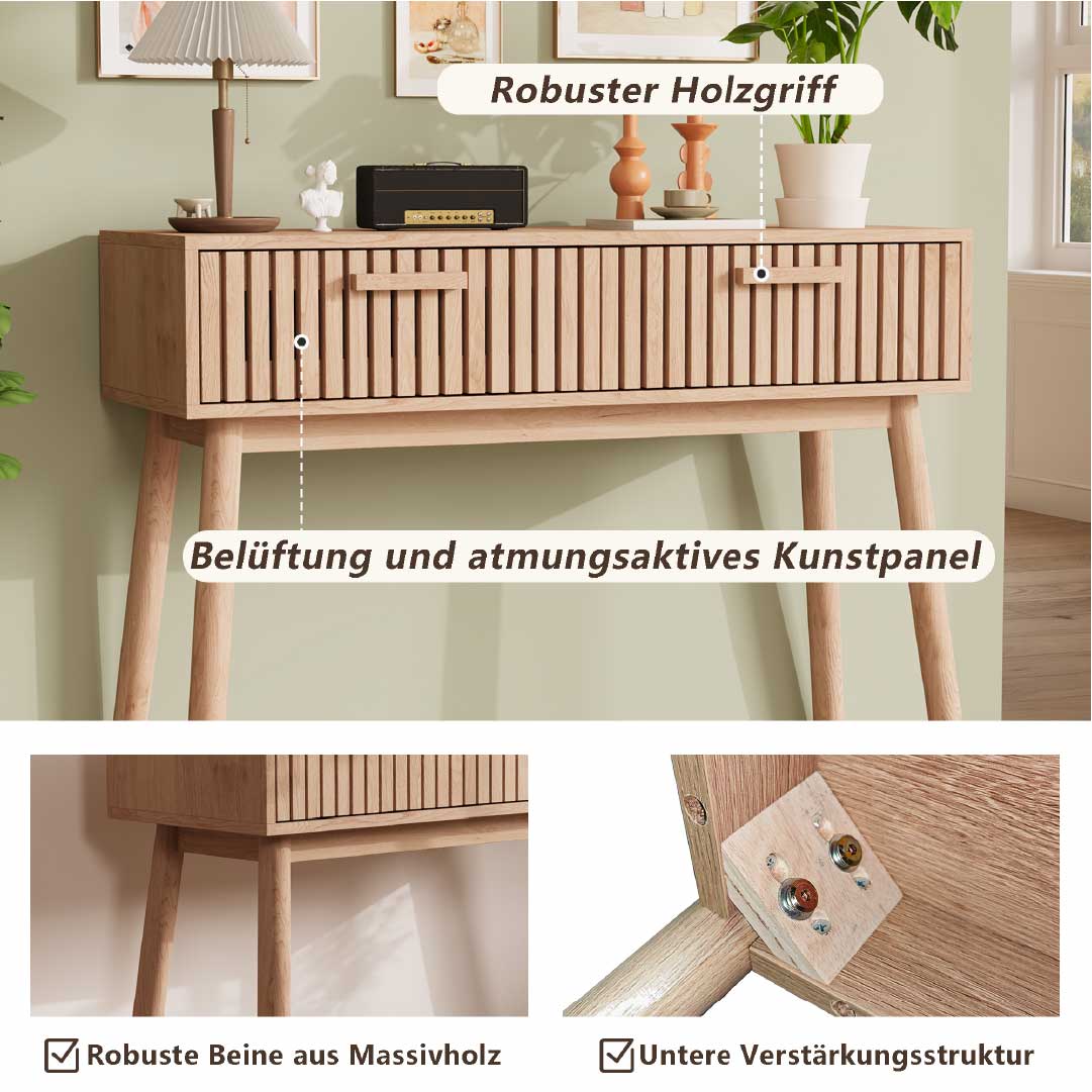 Yelenaro Konsolentisch 100cm mit 2 Schubladen – Holzoptik Flurtisch