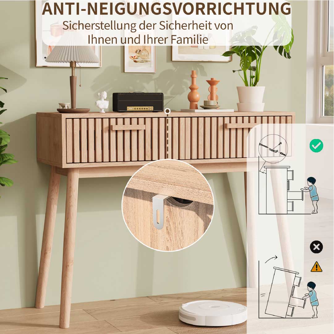 Yelenaro Konsolentisch 100cm mit 2 Schubladen – Holzoptik Flurtisch
