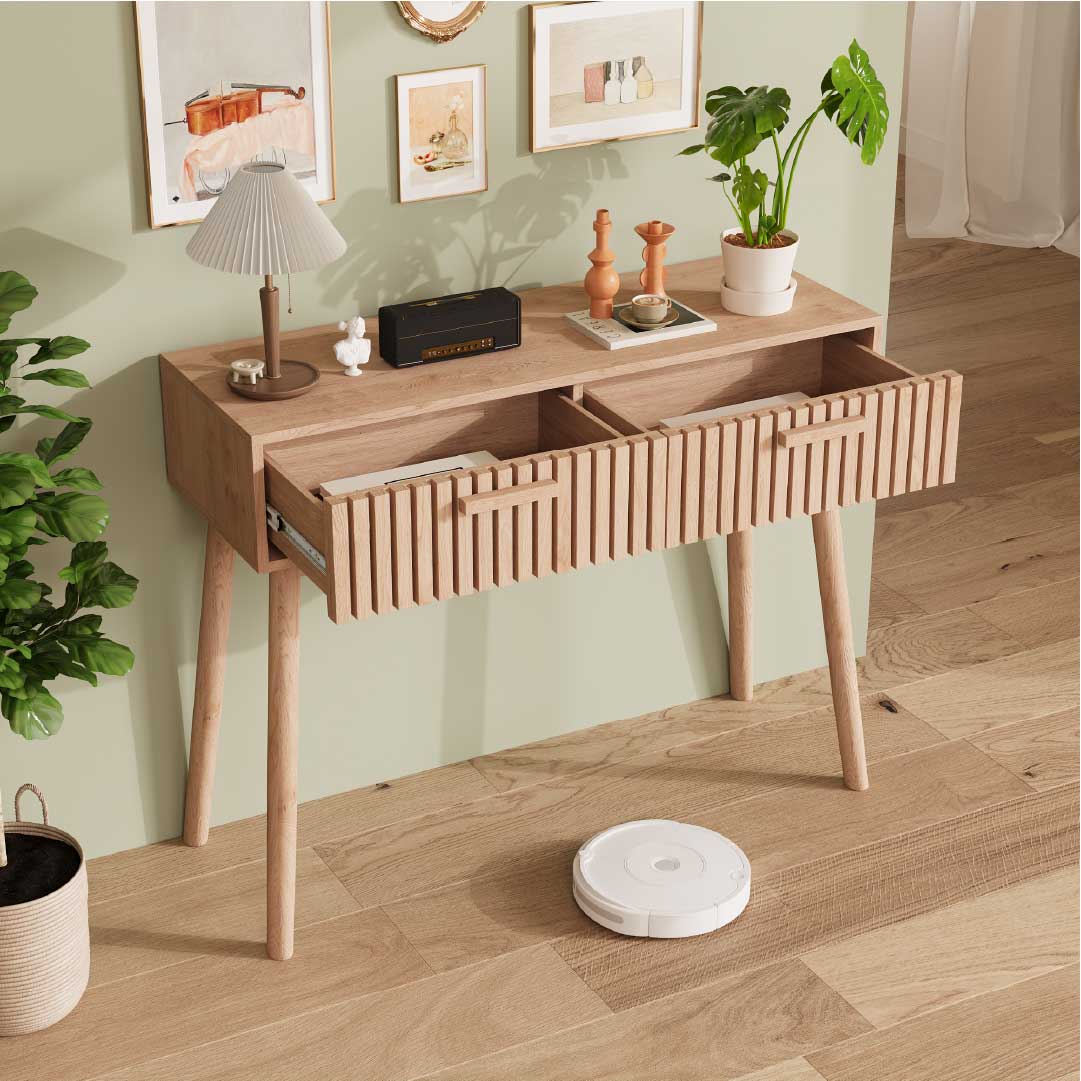 Yelenaro Konsolentisch 100cm mit 2 Schubladen – Holzoptik Flurtisch