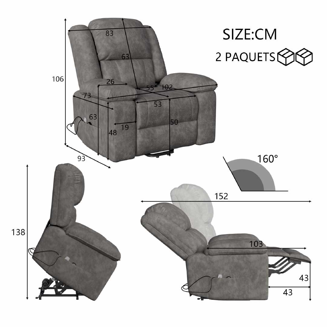 Yelenaro Elektrischer Relaxsessel mit Massage, Heizung & Aufstehhilfe – 200 kg