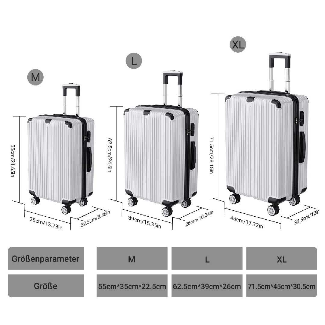 Yelenaro Kofferset 3 Teilig Hartschale mit Schloss & 360° Rollen – Leichtes Reisekoffer Set