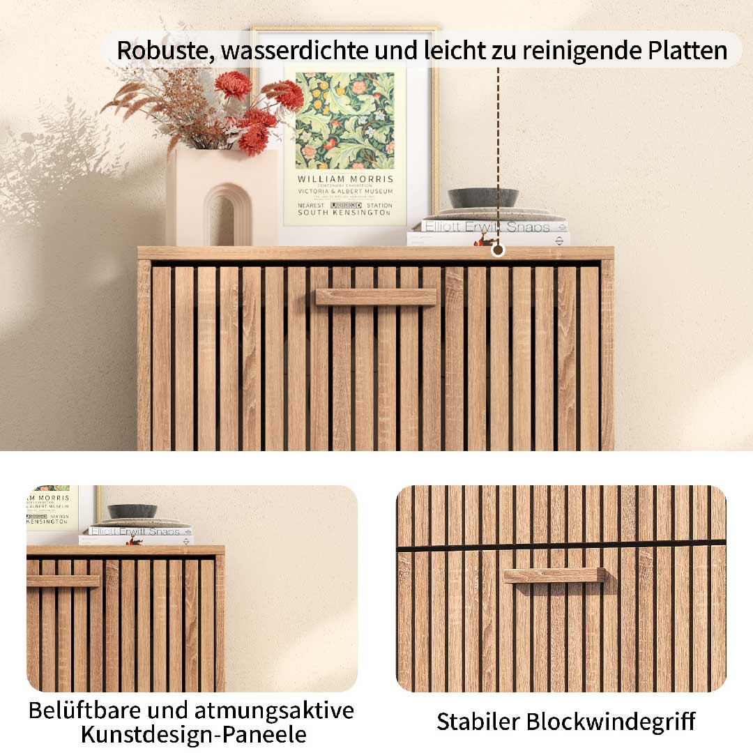 Yelenaro Rattan Schuhschrank mit 3 Klappen – Holz, Weiß, 60×24×113 cm