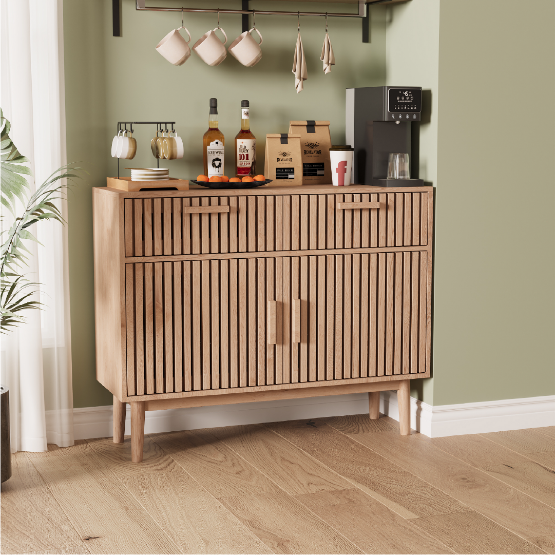 Yelenaro Küchen-Sideboard aus Holz – Küchenschrank mit Schubladen & Türen, stabiler Stauraumschrank im skandinavischen Design