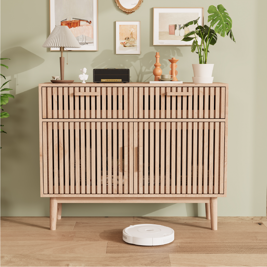 Yelenaro Küchen-Sideboard aus Holz – Küchenschrank mit Schubladen & Türen, stabiler Stauraumschrank im skandinavischen Design
