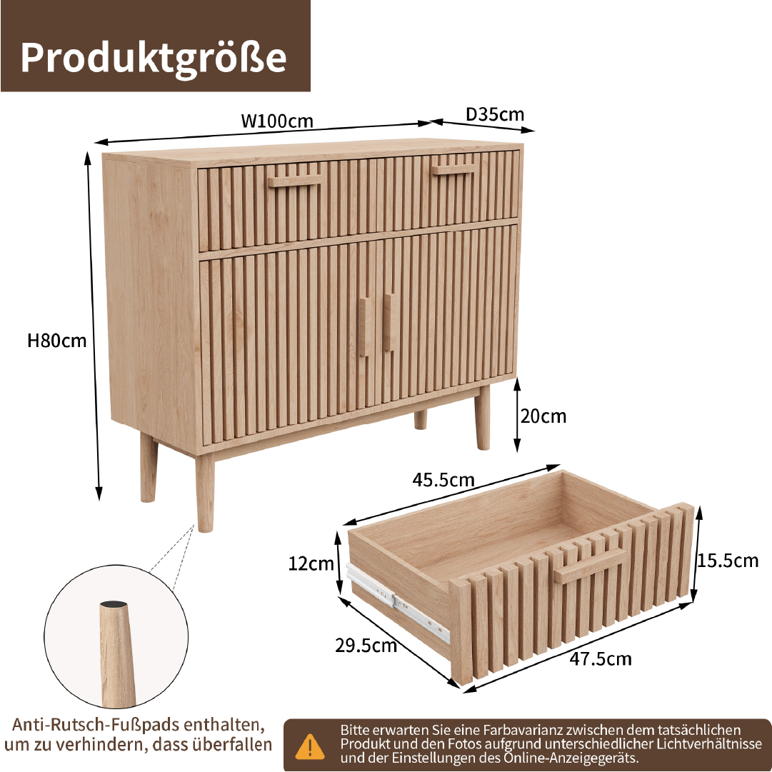 Yelenaro Küchen-Sideboard aus Holz – Küchenschrank mit Schubladen & Türen, stabiler Stauraumschrank im skandinavischen Design