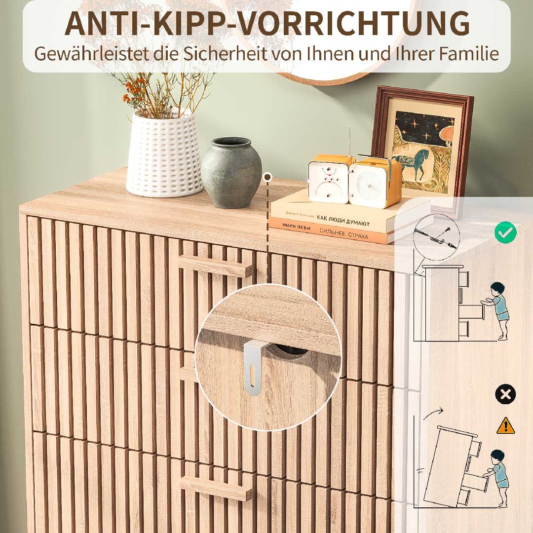 Yelenaro Holz Kommode mit 4 geriffelten Schubladen, Modernes Sideboard