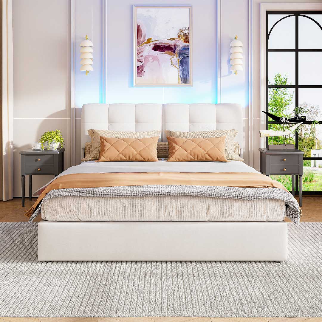 Hydraulisches Polsterbett mit Stauraum & Samt – Doppelbett