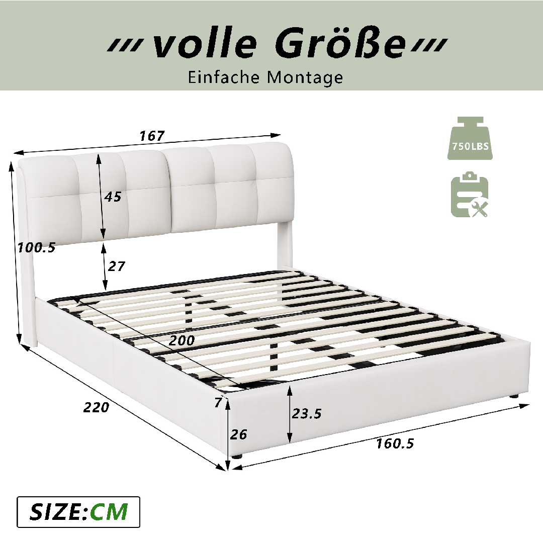 Hydraulisches Polsterbett mit Stauraum & Samt – Doppelbett