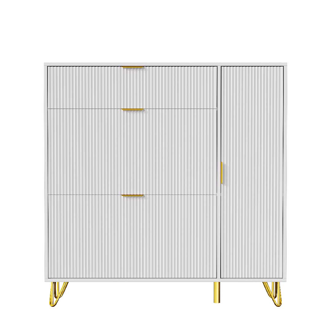 Yelenaro Schuhschrank mit Klappen & Türen – Weiß, 110×24×120 cm, Platzsparend