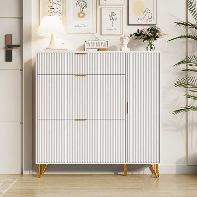 Yelenaro Schuhschrank mit Klappen & Türen – Weiß, 110×24×120 cm, Platzsparend