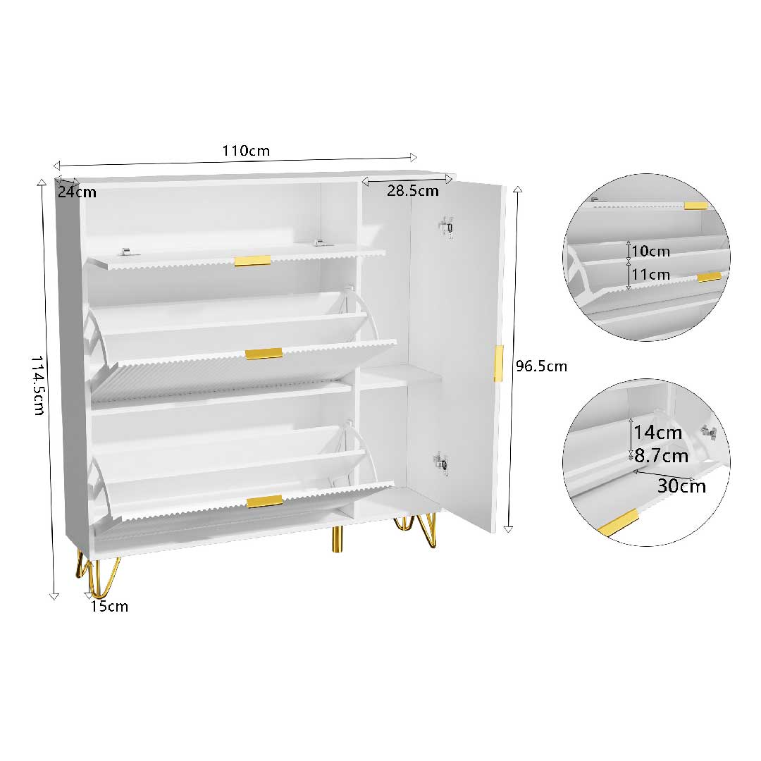 Yelenaro Schuhschrank mit Klappen & Türen – Weiß, 110×24×120 cm, Platzsparend