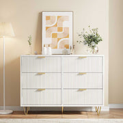 Yelenaro Kommode Weiß mit Goldgriffen, 4/6 Schubladen, Modernes Rillen-Design Sideboard