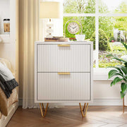 YELENARO Nachttisch 2er Set für Boxspringbett – Weiß & Gold, 2 Schubladen