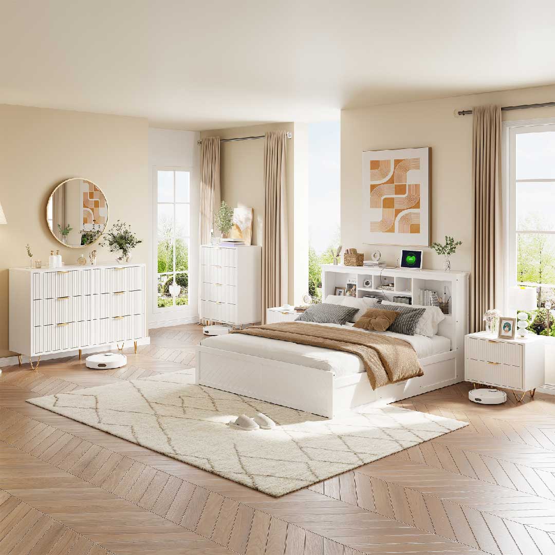 Yelenaro Nachttisch mit 2 Schubladen Weiß & Gold für Boxspringbett