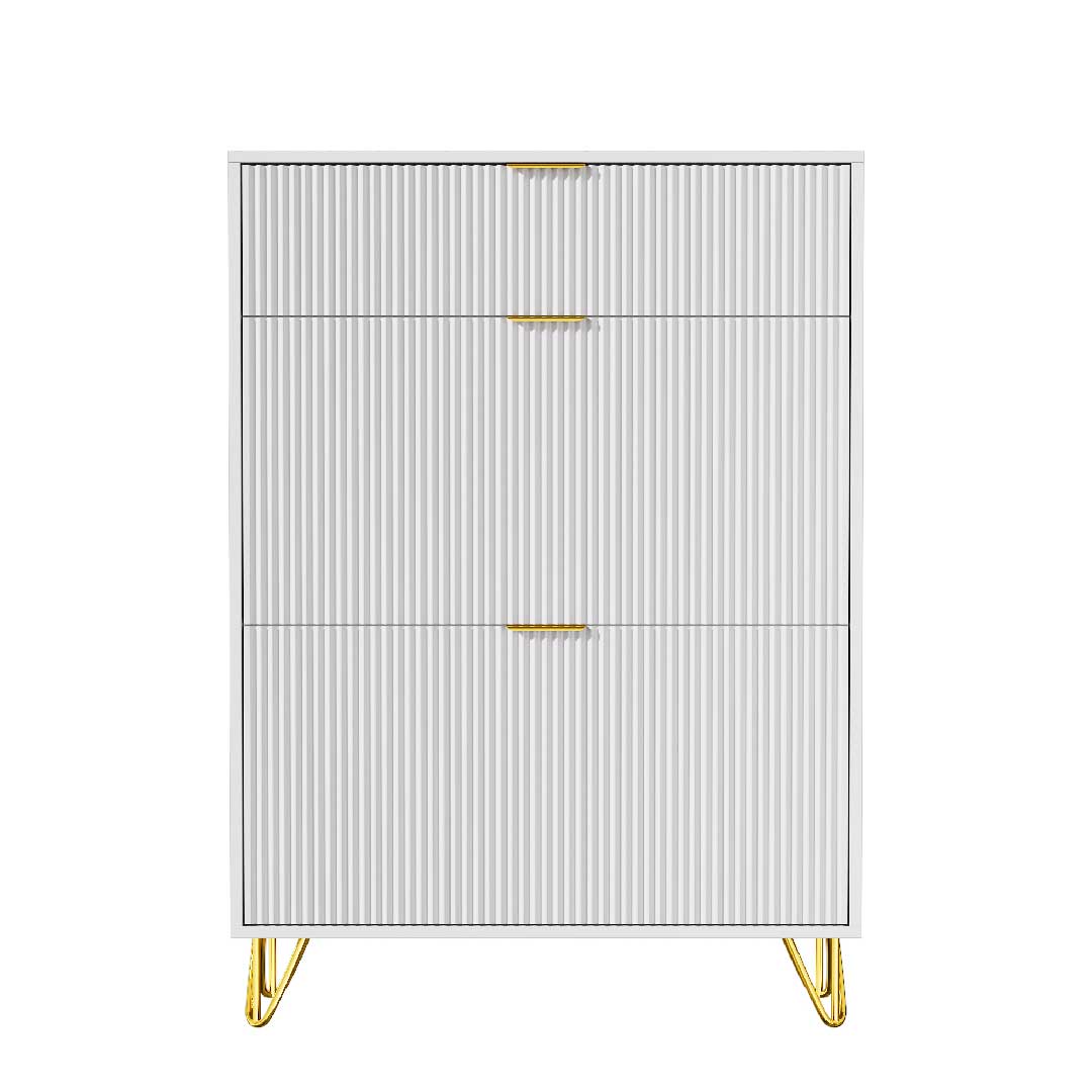 Yelenaro Schuhschrank mit 2 Klappen & Ablagefach – Weiß, 80×24×118 cm