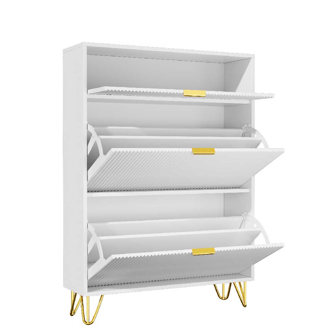 Yelenaro Schuhschrank mit 2 Klappen & Ablagefach – Weiß, 80×24×118 cm