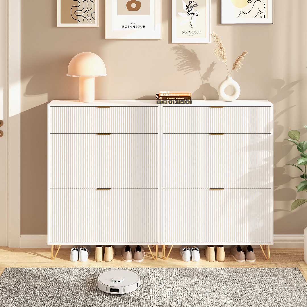 Yelenaro Schuhschrank mit 2 Klappen & Ablagefach – Weiß, 80×24×118 cm