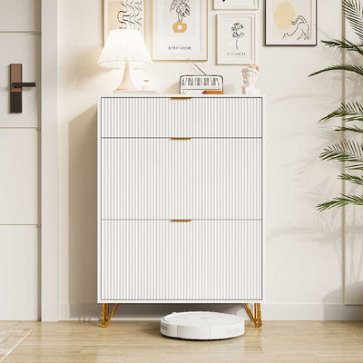 Yelenaro Schuhschrank mit 2 Klappen & Ablagefach – Weiß, 80×24×118 cm