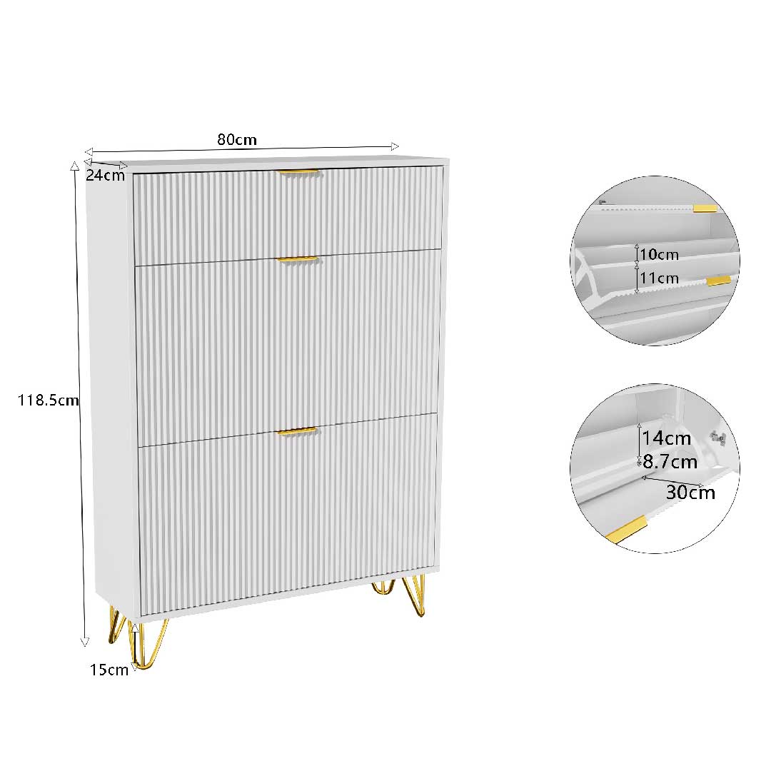 Yelenaro Schuhschrank mit 2 Klappen & Ablagefach – Weiß, 80×24×118 cm