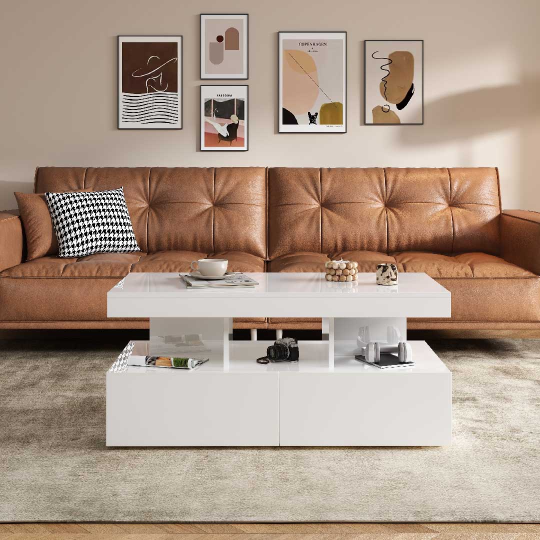 Yelenaro LED-Couchtisch mit Hochglanz & Stauraum