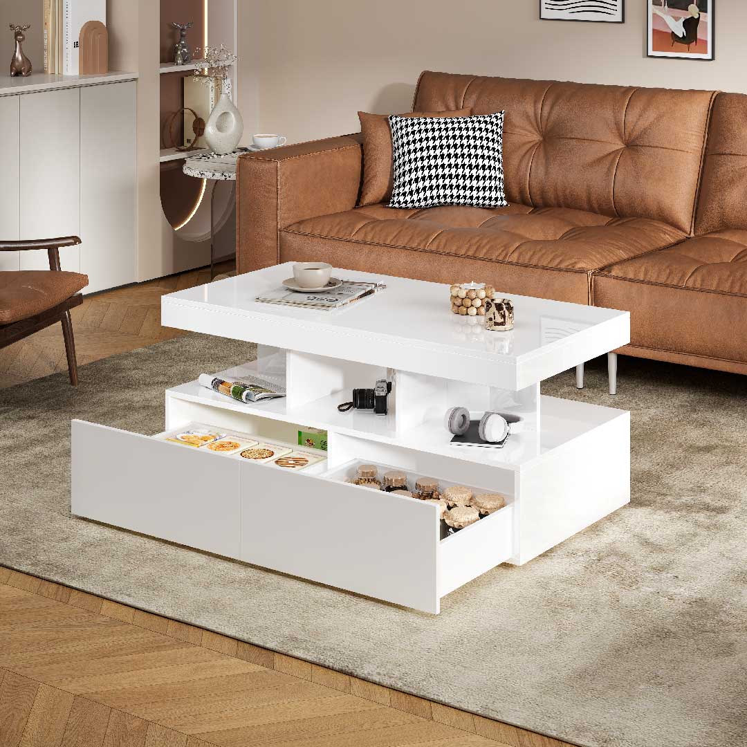 Yelenaro LED-Couchtisch mit Hochglanz & Stauraum