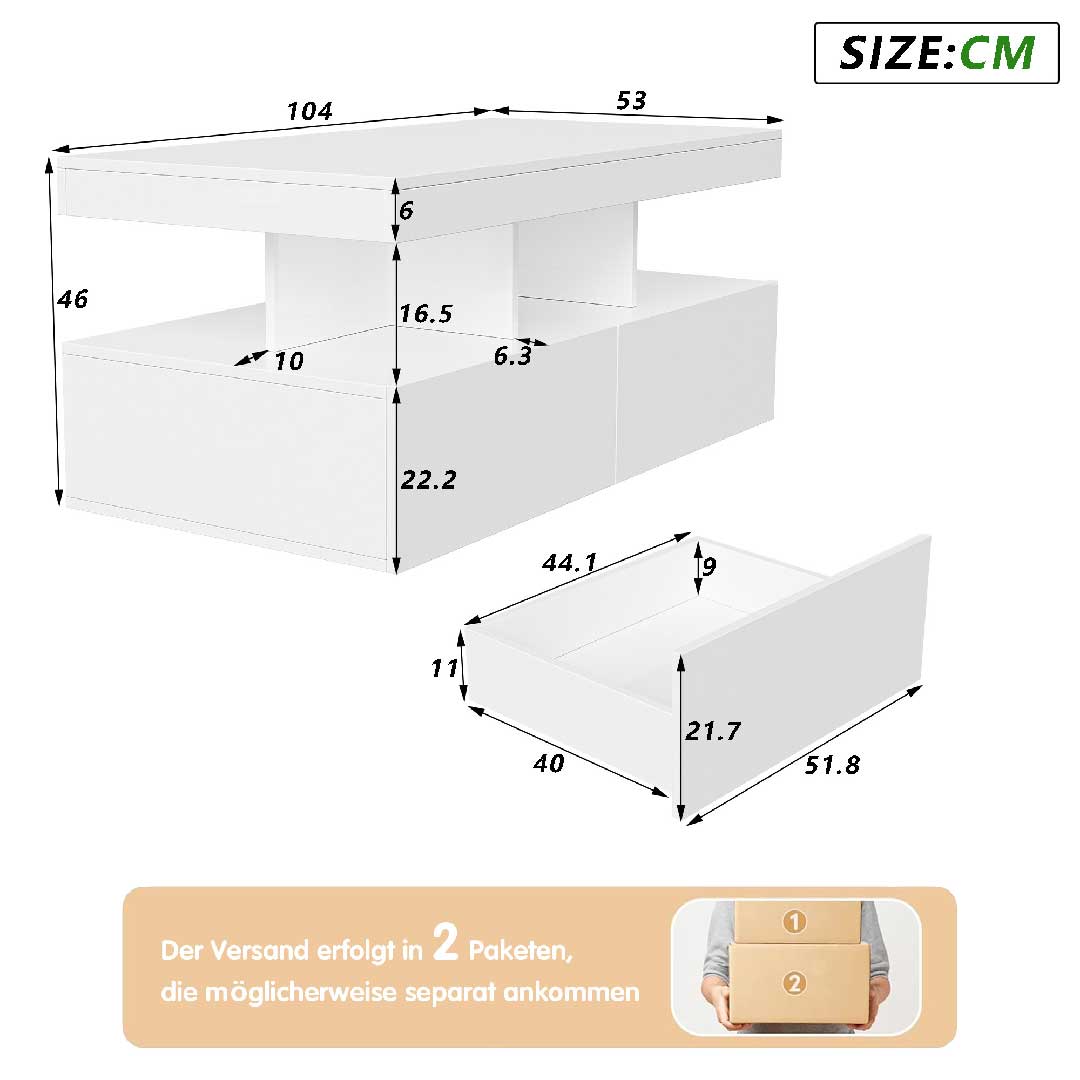 Yelenaro LED-Couchtisch mit Hochglanz & Stauraum