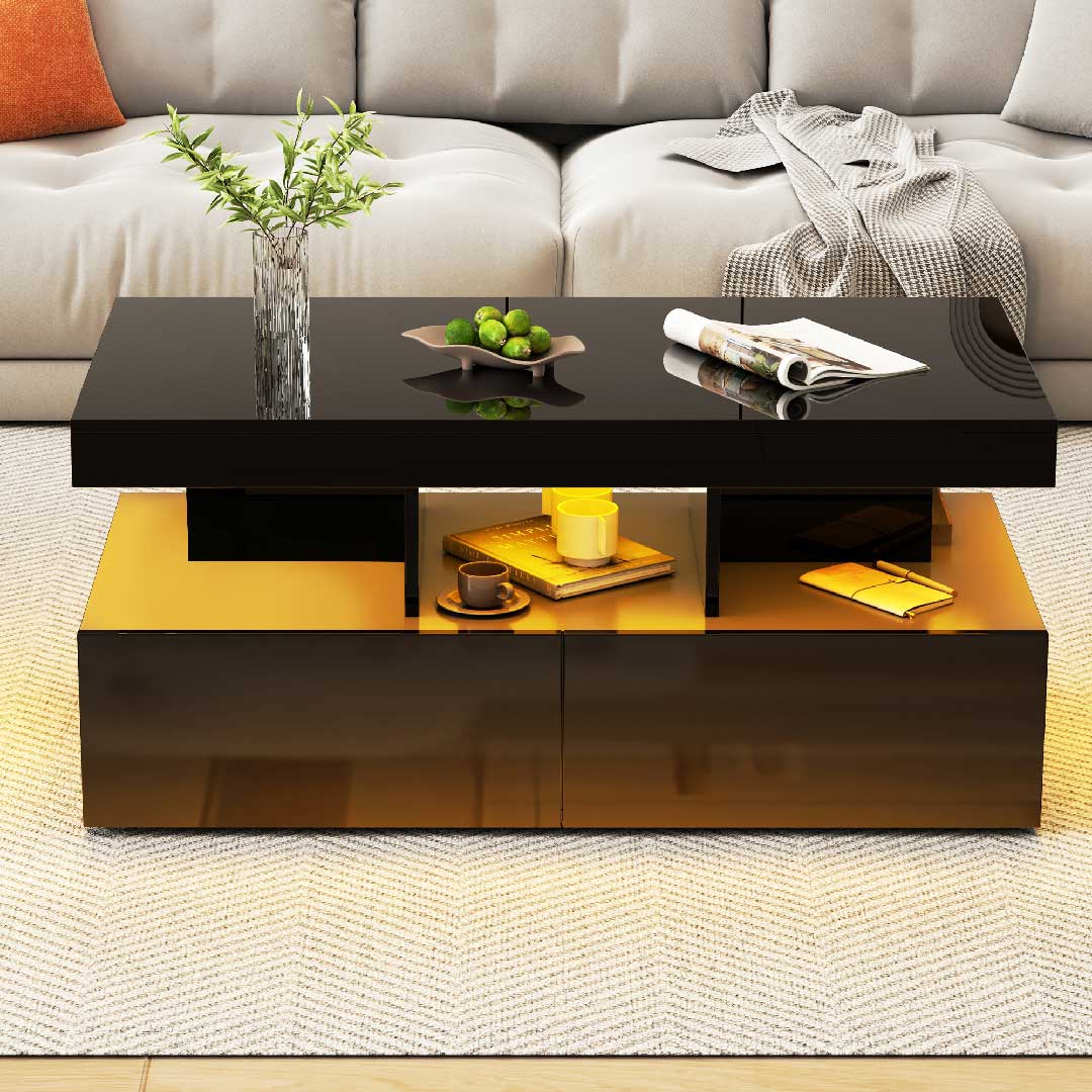 Yelenaro LED-Couchtisch mit Hochglanz & Stauraum