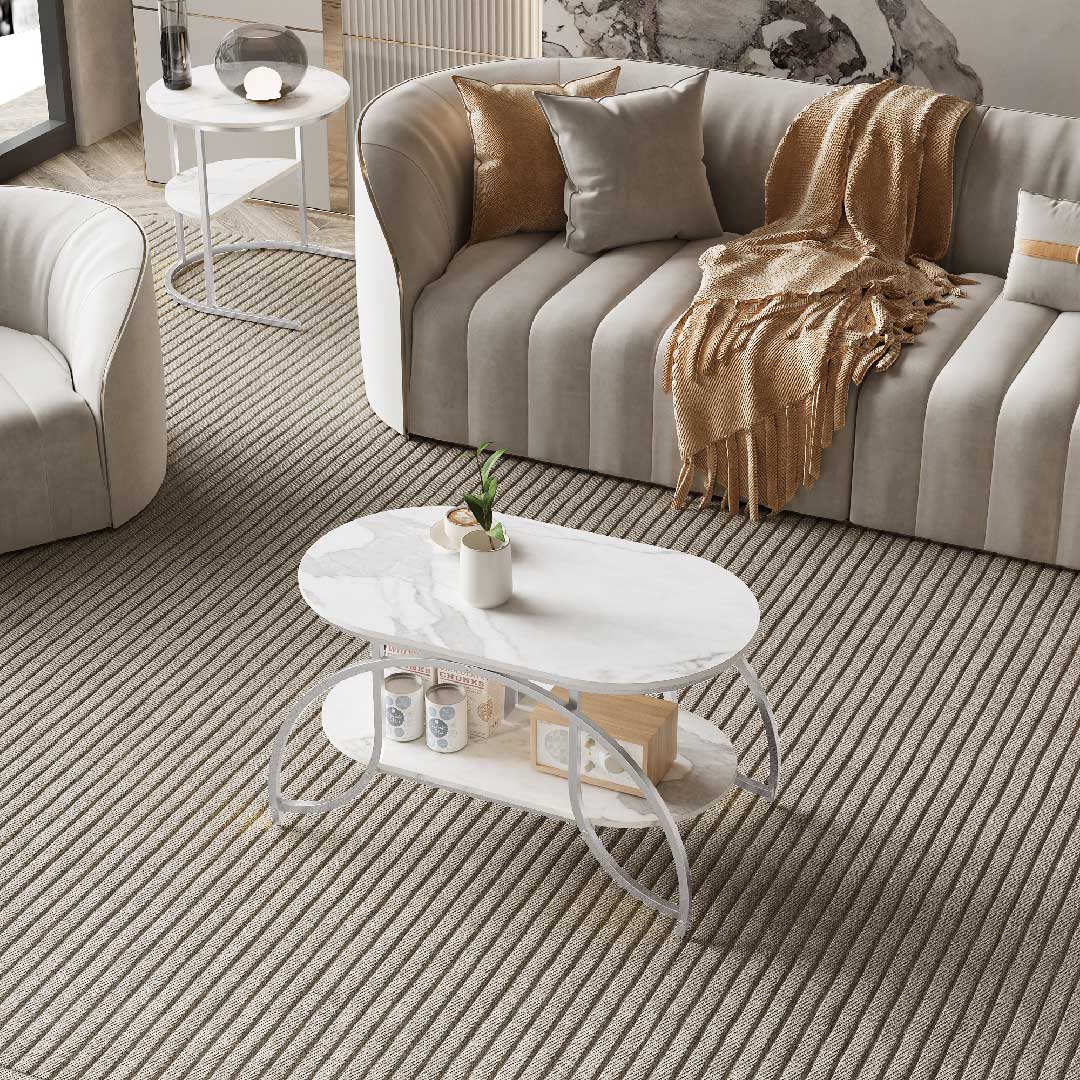 Yelenaro Couchtisch 2er Set Oval Marmoroptik – Gold Wohnzimmertisch mit Stauraum