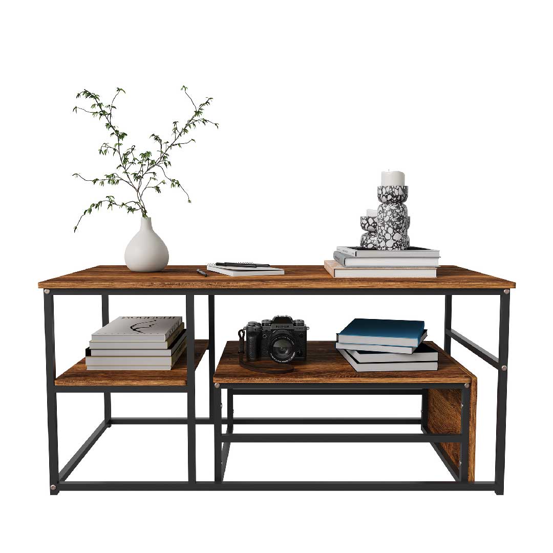 Yelenaro Couchtisch 2er Set Rechteckig – Marmoroptik Gold mit Stauraum