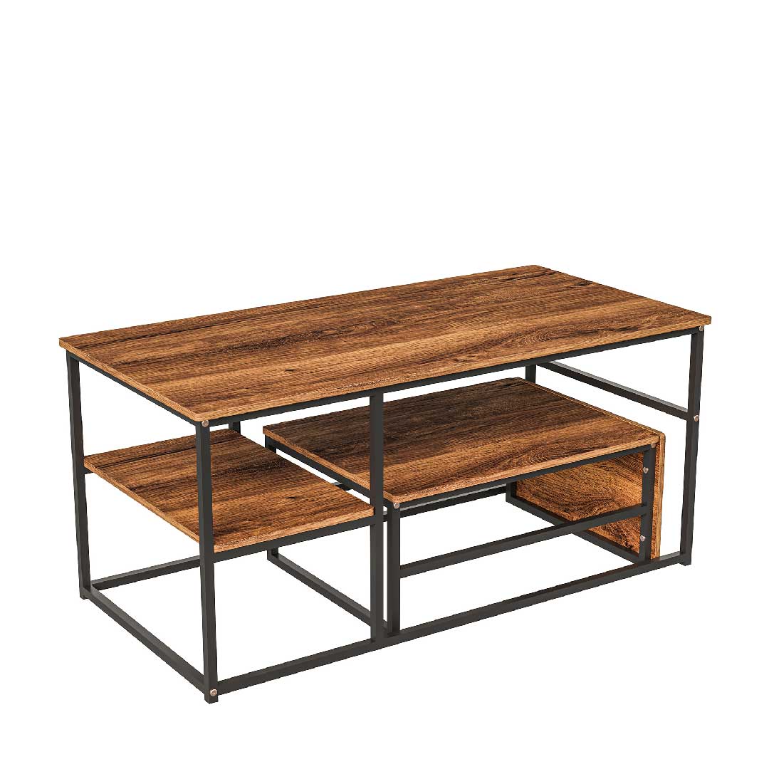 Yelenaro Couchtisch 2er Set Rechteckig – Marmoroptik Gold mit Stauraum