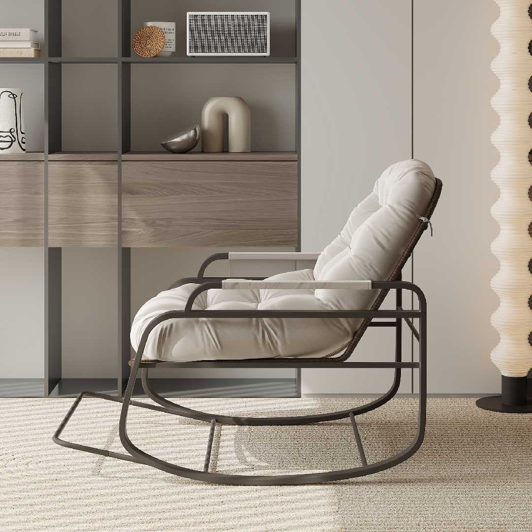 Yelenaro Schaukelsessel Outdoor – Schaukelstuhl mit Fußablage & Kissen für Garten & Wohnzimmer