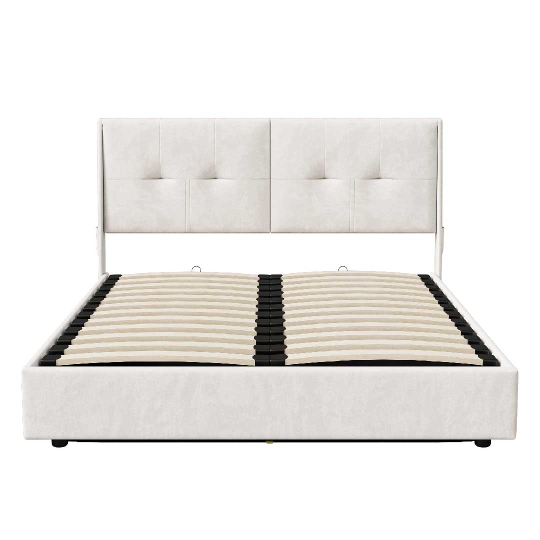 Yelenaro Polsterbett 140/160x200cm mit LED & Stauraum – Samt Beige