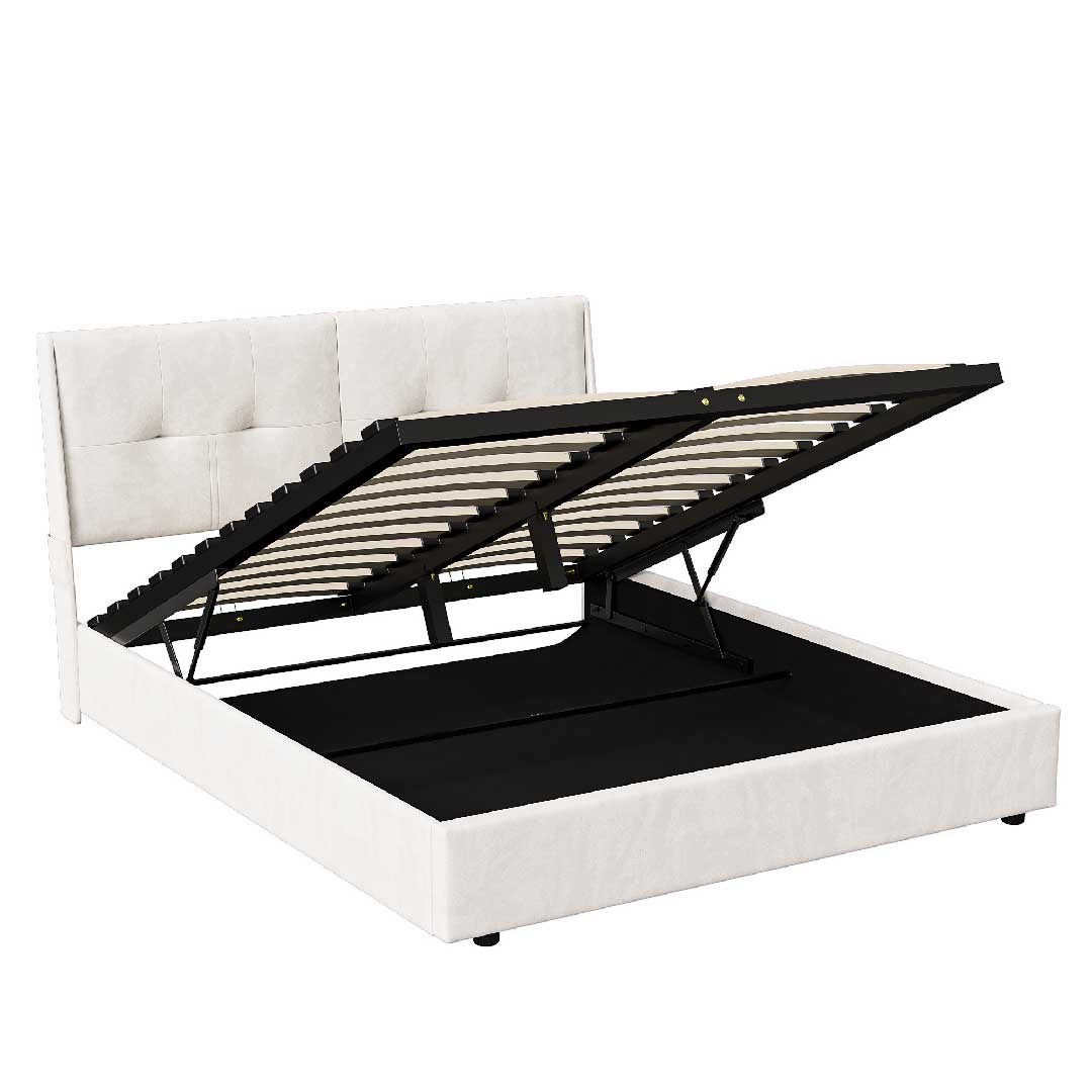 Yelenaro Polsterbett 140/160x200cm mit LED & Stauraum – Samt Beige