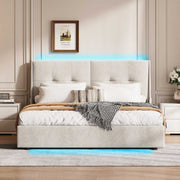 Yelenaro Polsterbett 140/160x200cm mit LED & Stauraum – Samt Beige