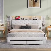 Yelenaro Polsterbett mit LED & USB – Samtbett mit Stauraum & Schubladen