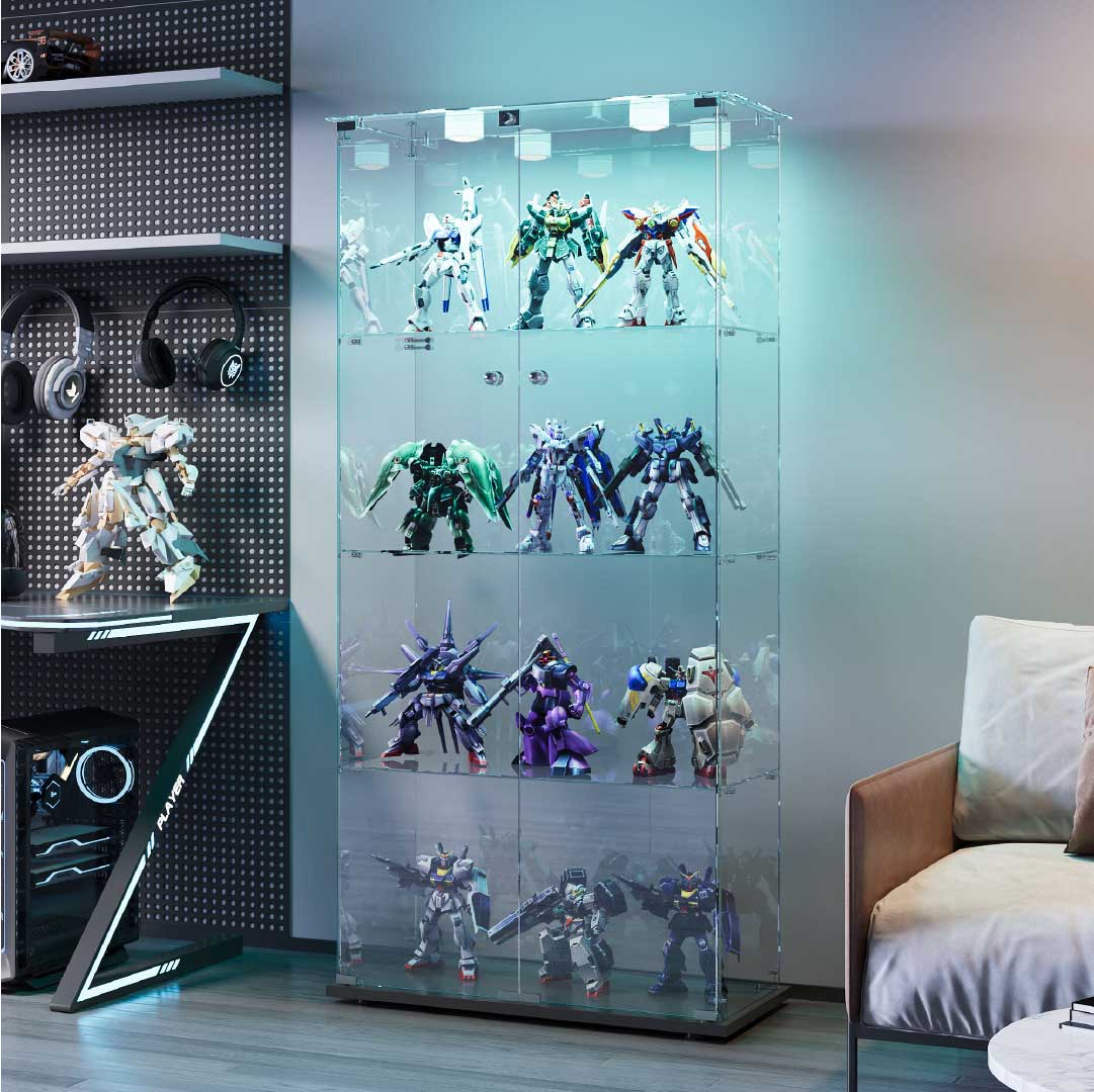 Yelenaro Glasvitrine 163×80×35 cm – LED Sammlervitrine aus Glas mit Türen & Schloss